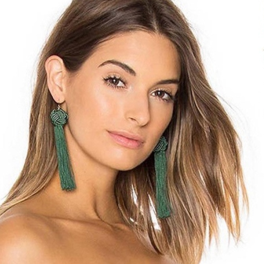 BE18 | Boho Long Green Dangle Tassel Earrings - Picture 1 of 2
